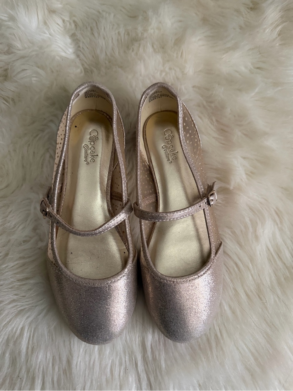 Cupcake Couture Rose Gold Mary Jane Flats with Glitter Strap